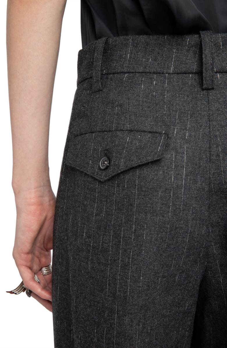 Zadig & Voltaire Puros Flanelle Metallic Pinstripe Pleated Trousers, Alternate, color, Anthracite