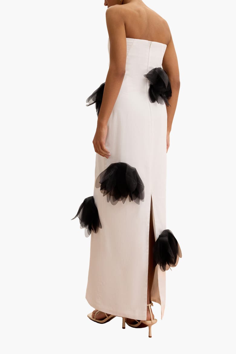 Strapless Floral-Applique Column Gown, Alternate, color, White
