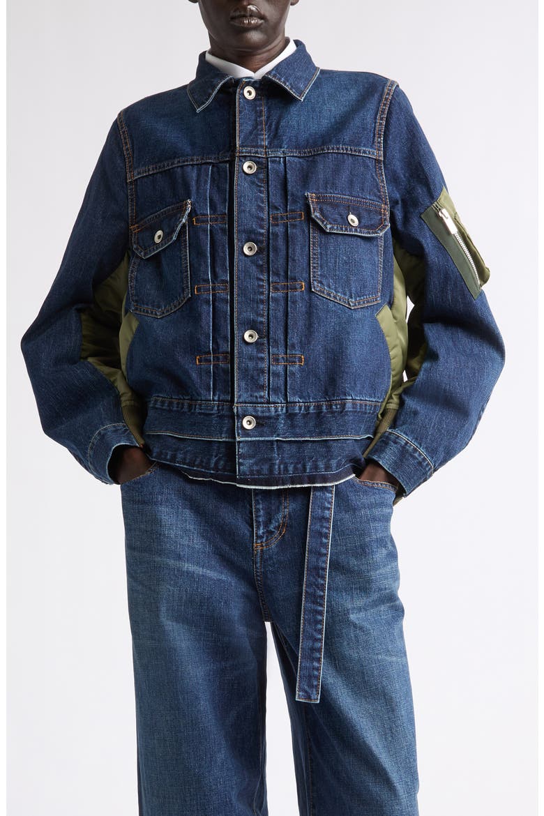 Denim & Nylon Twill Jacket, Main, color, BLUE