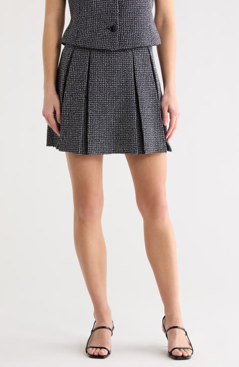 Pleated Tweed Miniskirt