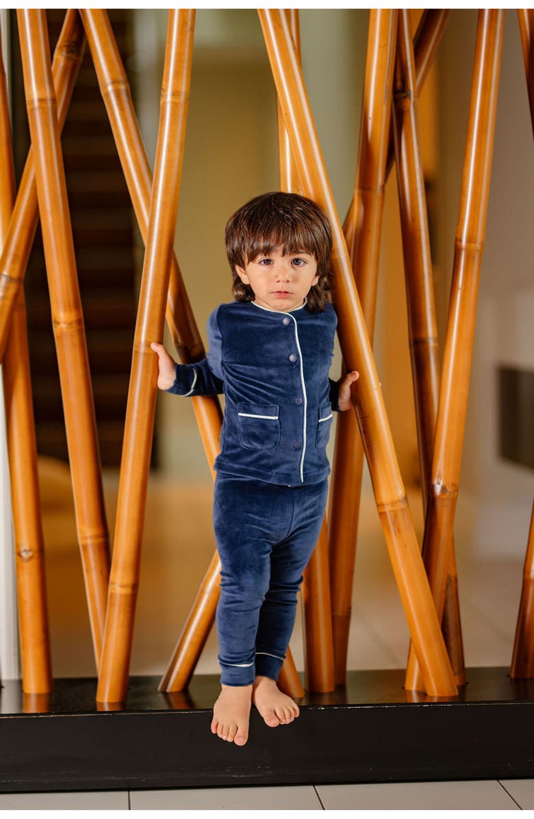 Pouf Boys Velour PJ, Alternate, color, Navy