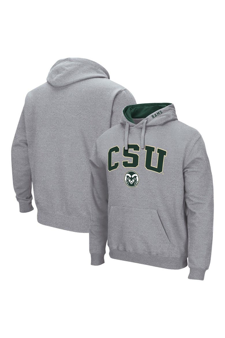 Men's Colosseum Heathered Gray Colorado State Rams Arch and Logo Pullover Hoodie, Main, color, Heather Gray