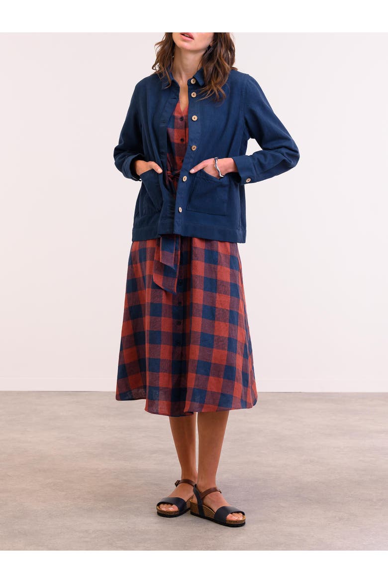 Check Tie Front Midi Shirt Dress, Alternate, color, RUST / NAVY CHECK