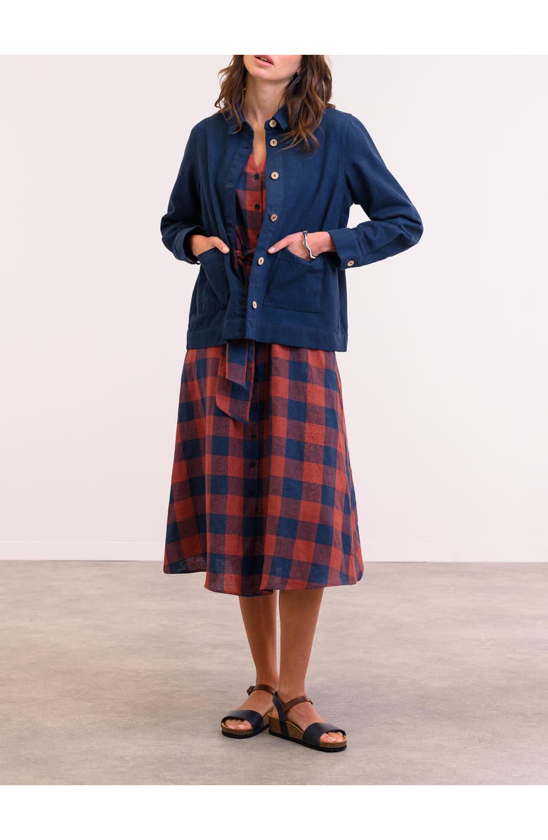 Celtic & Co. Check Tie Front Midi Shirt Dress, Alternate, color, Rust / Navy Check