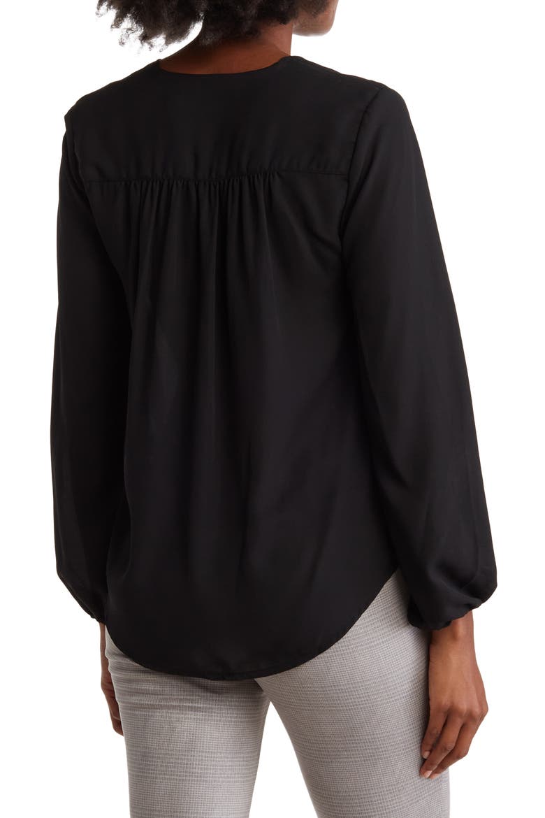 Long Sleeve Faux Wrap Blouse, Alternate, color, BLACK