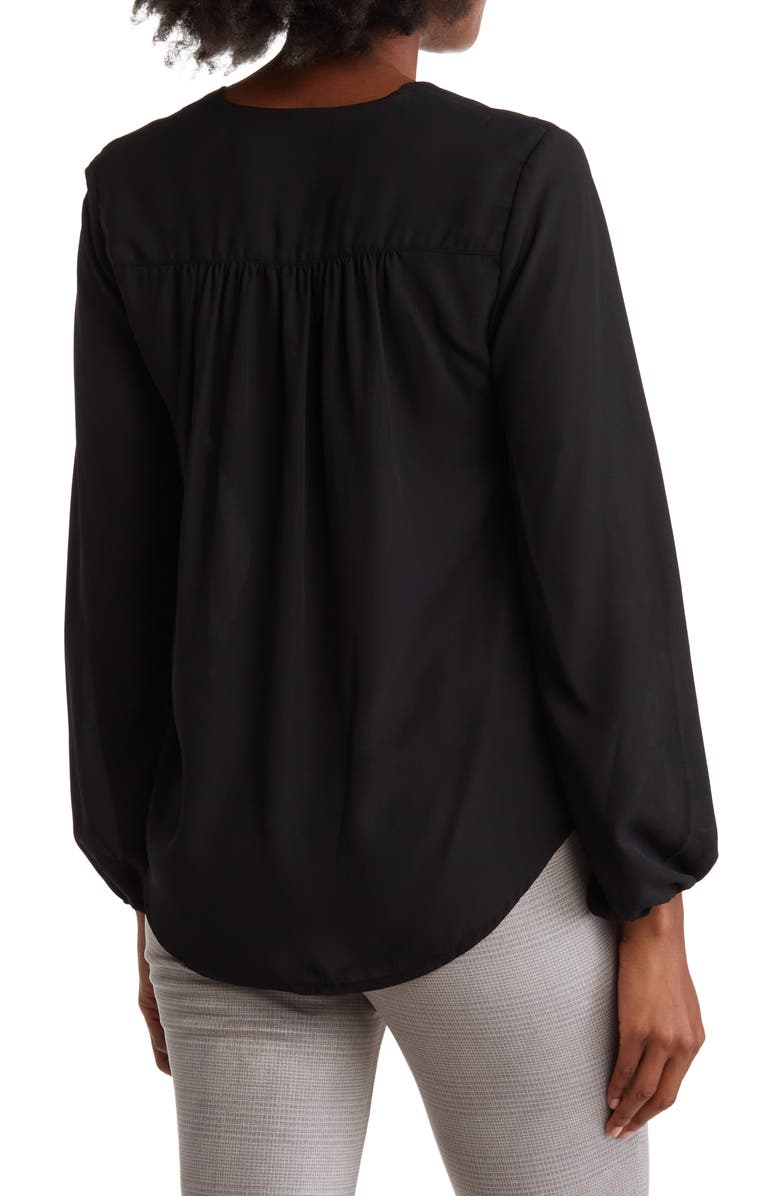 T Tahari Long Sleeve Faux Wrap Blouse, Alternate, color, Black