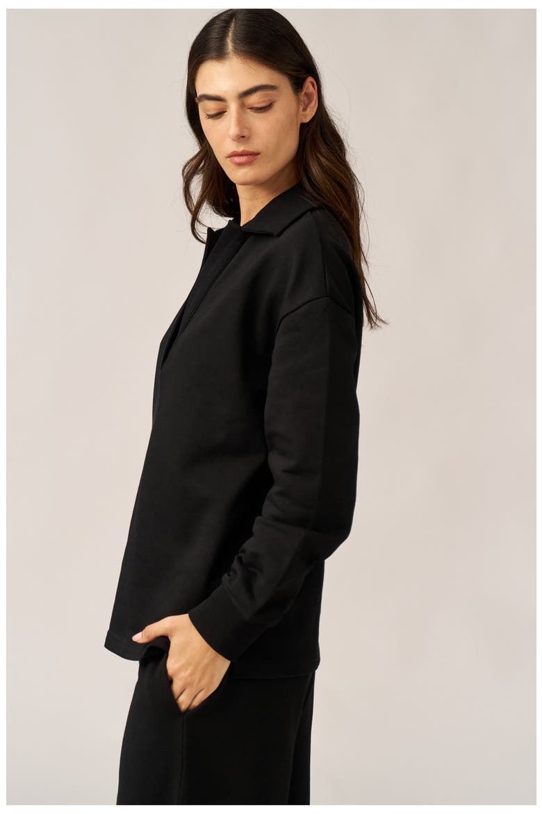 Cozy Coast Airport Collared V Neck Sweatshirt, Alternate, color, Black