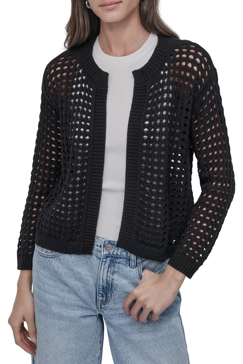 Open Stitch Cotton Cardigan, Main, color, BLACK