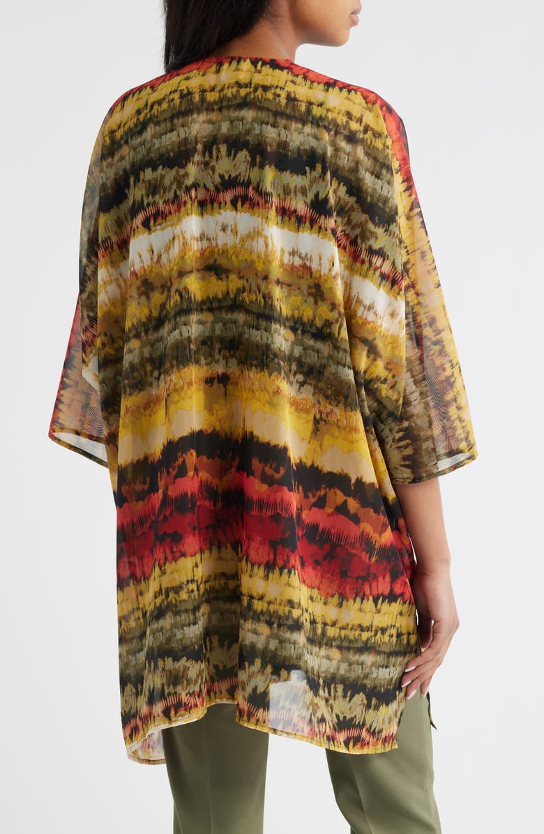 Anne Klein Printed Asymmetric Tie Front Cardigan, Alternate, color, Olive Palm Multi