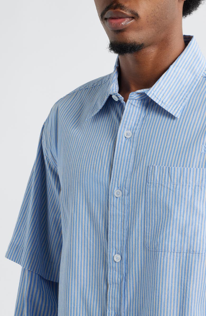 BDG Urban Outfitters Layered Stripe Cotton Button-Up Shirt, Alternate, color, Blue Stripe