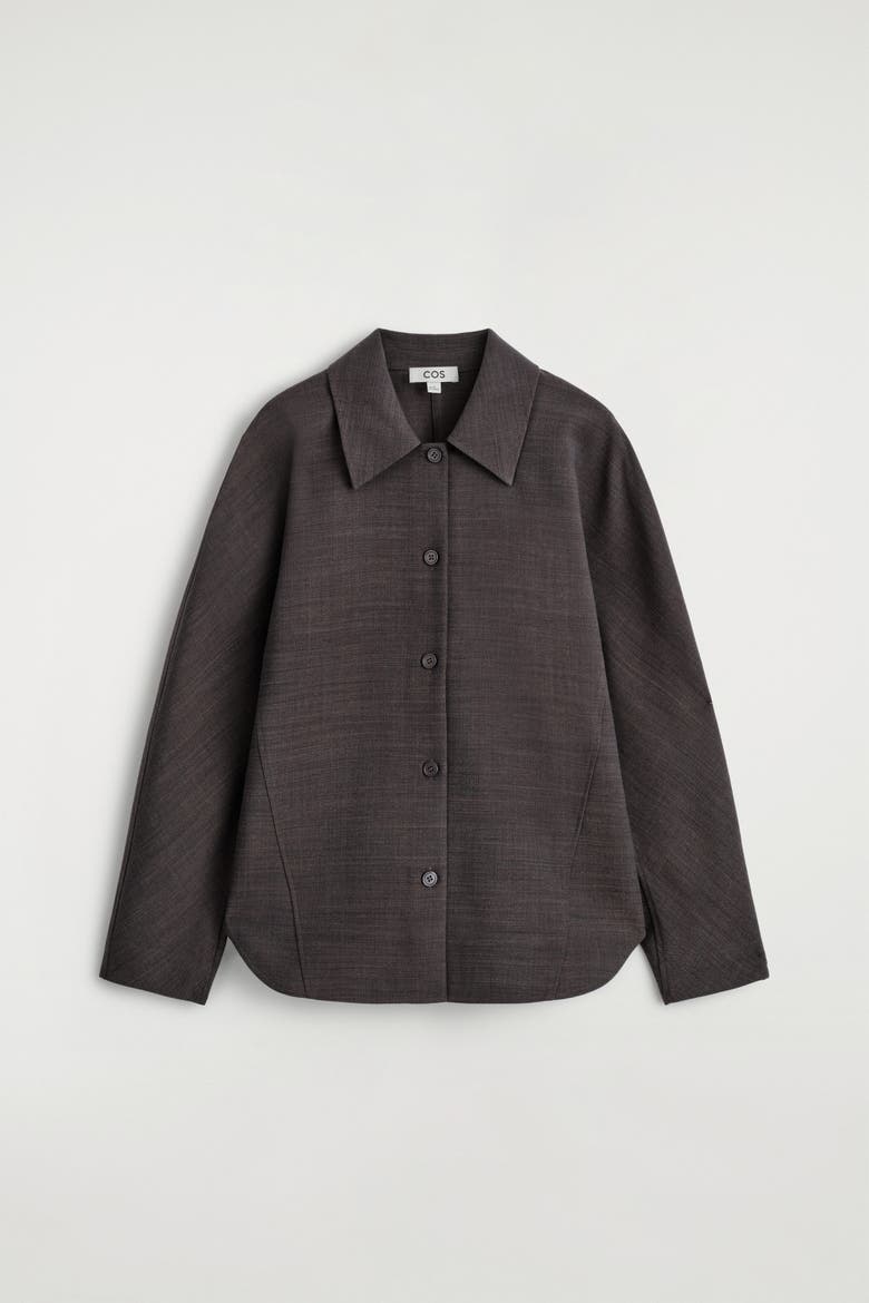 Rounded Wool-Blend Shirt, Alternate, color, BROWN