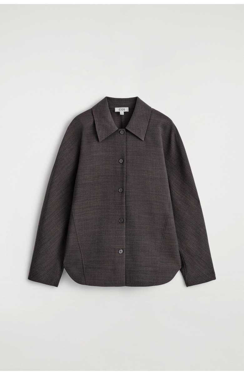 COS Rounded Wool-Blend Shirt, Alternate, color, Brown