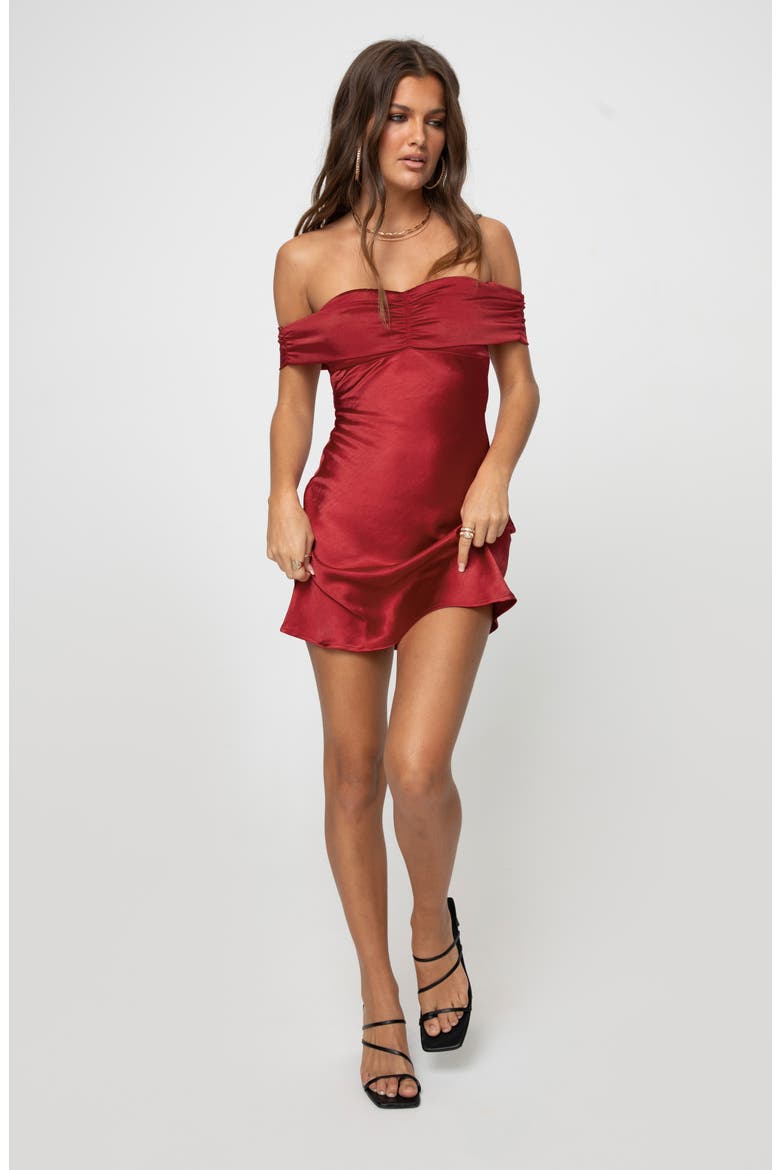 Sadee Off the Shoulder Satin Minidress, Alternate, color, RED