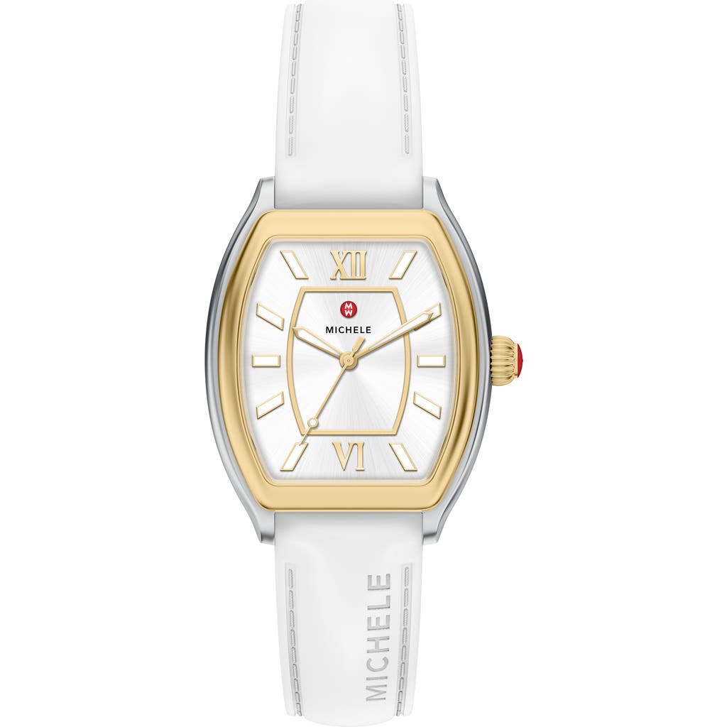 Michele Relevé Sport Mid Silicone Strap Watch, 32mm In White