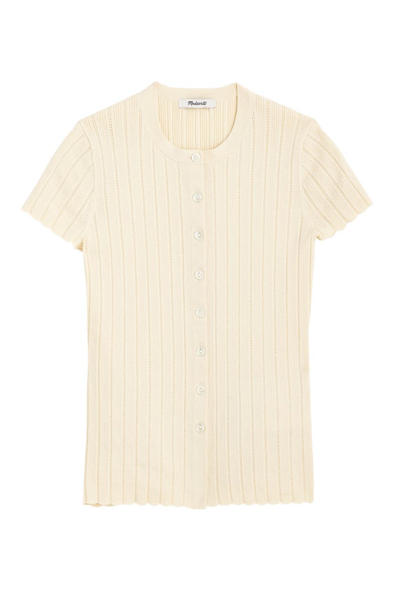 Cotton Blend Pointelle Short Sleeve Cardigan, Main, color, CANVAS