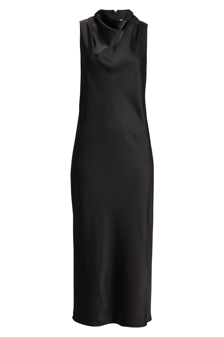 Drape Neck Satin Maxi Dress, Alternate, color, BLACK