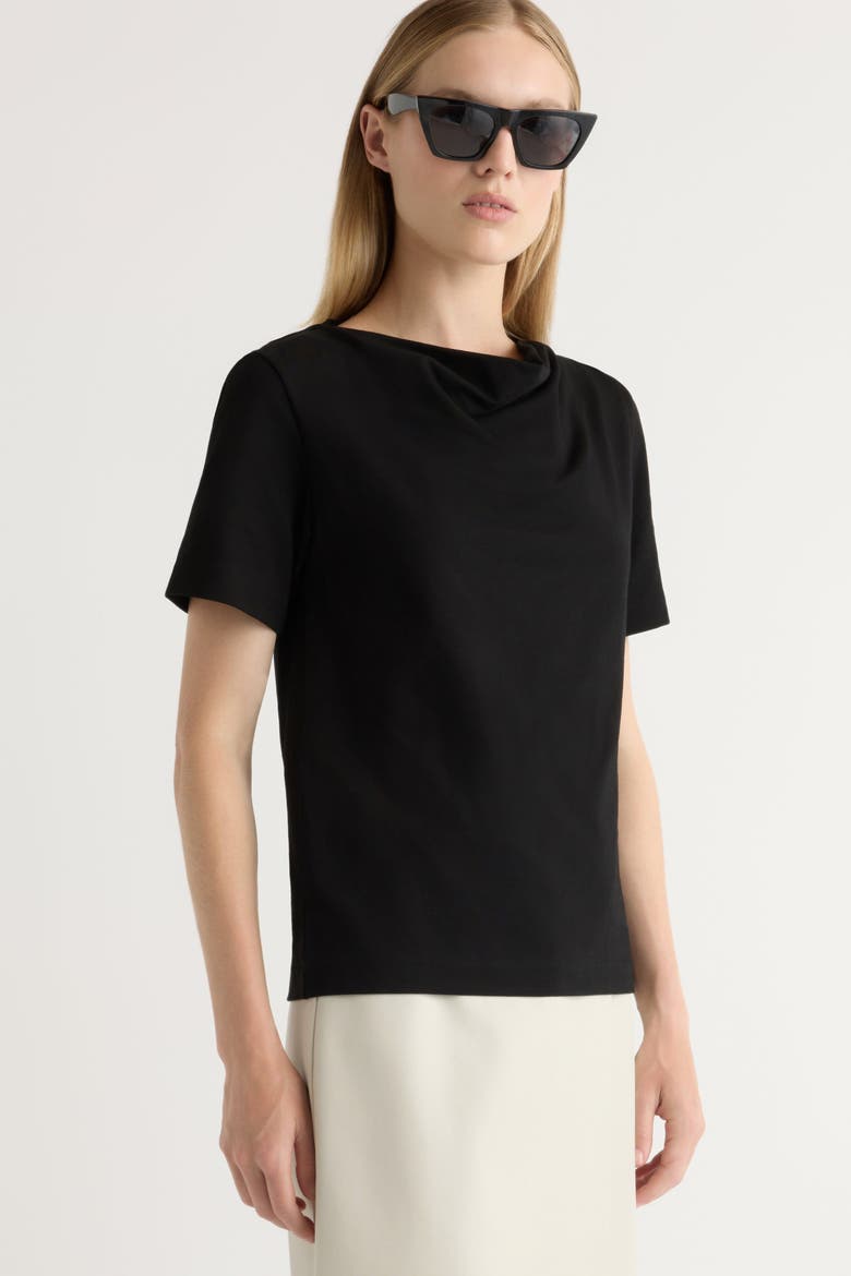 Kendra Organic Cotton Cowl-Neck Tee, Alternate, color, Black