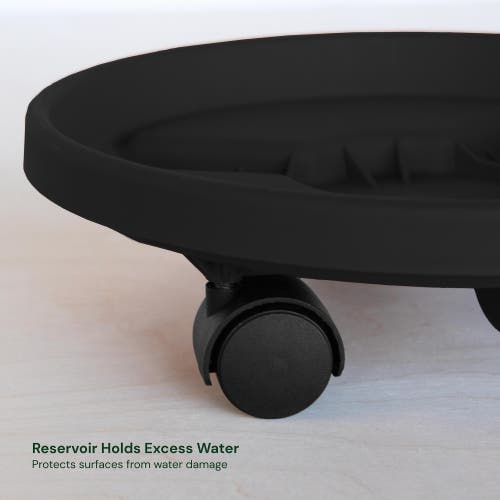 Bloem 14" Round Planter Caddy With Wheels, Black In Black