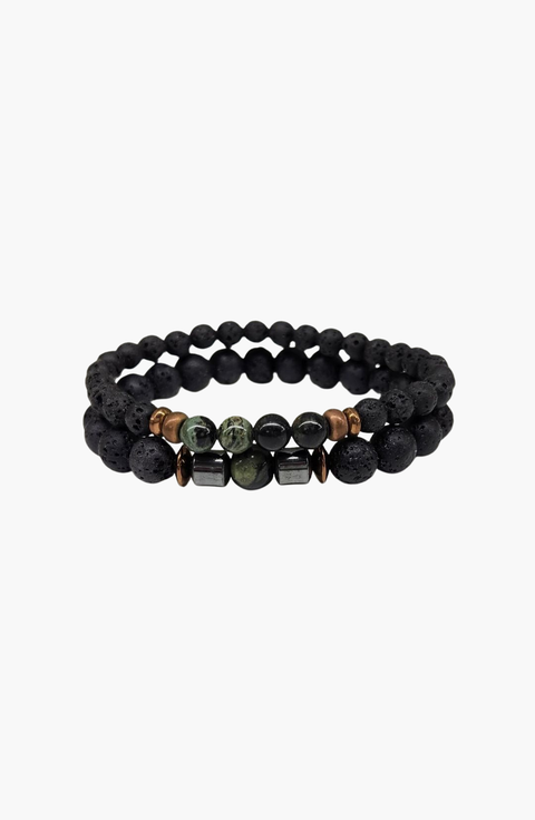 Crystal Lava Two Beaded Bracelet Set