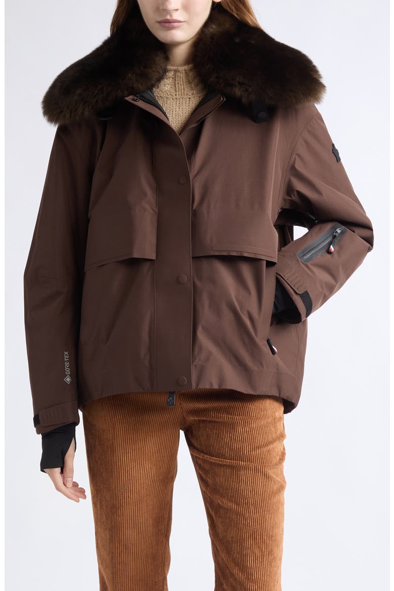 Caurel Faux Fur Collar Water Repellent Stretch Nylon Jacket, Main, color, ESPRESSO BEAN