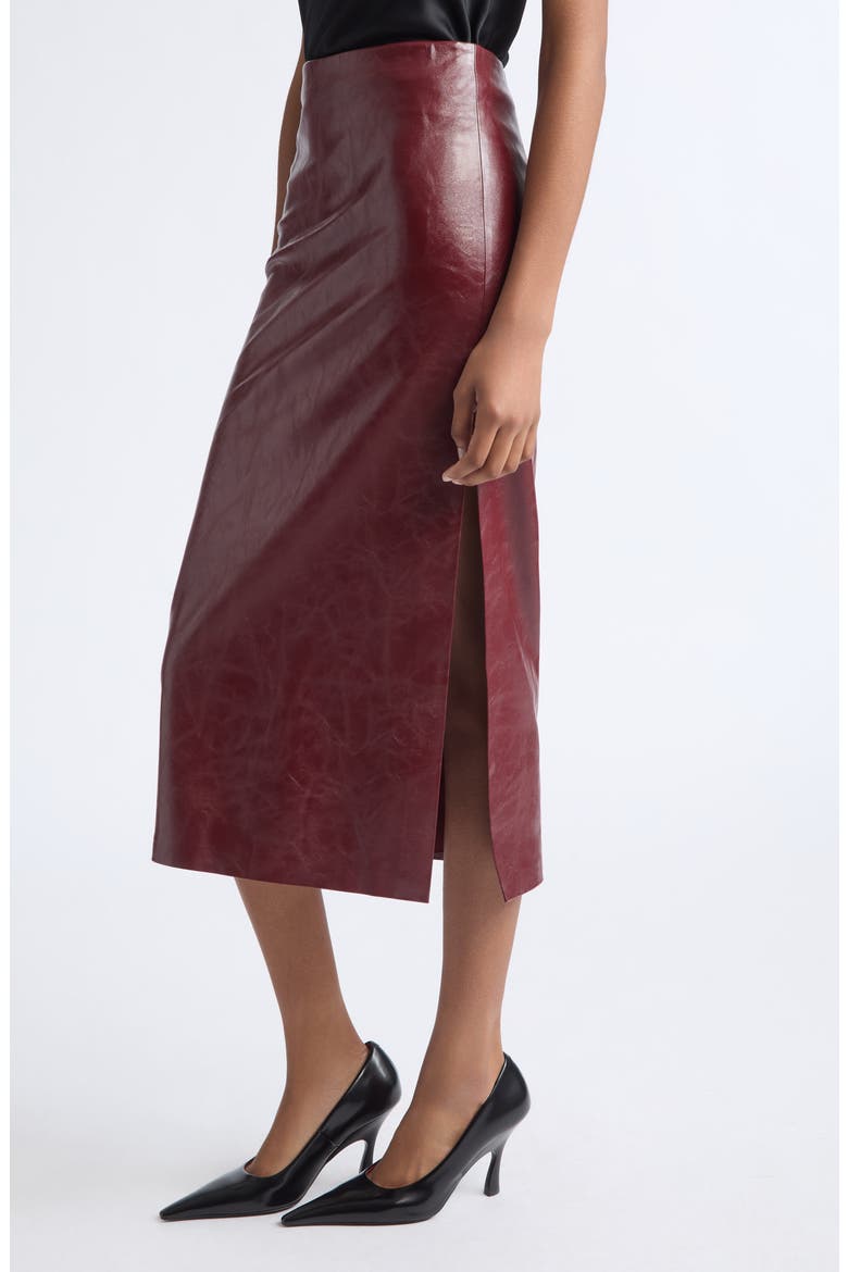 Maeve Faux Leather Midi Skirt, Alternate, color, COGNAC