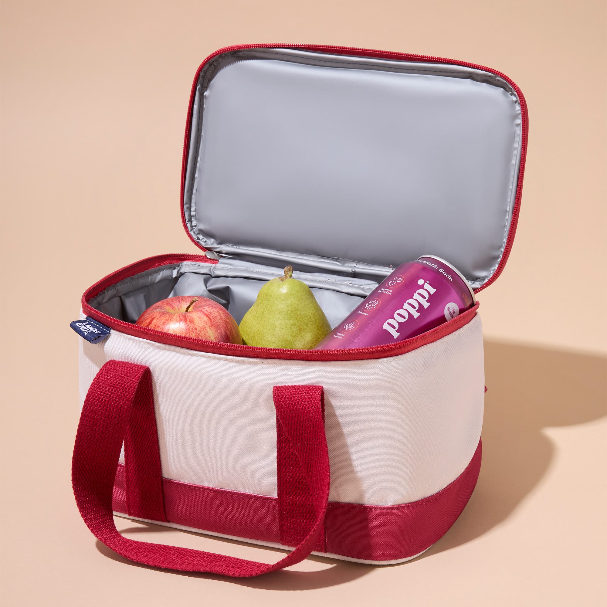 Lands' End Rectangular Small Cooler Bag Insulated 1.5 Gal, Canvas Soft Cooler with Tote Handles and Zip Closure, Alternate, color, Cranberry