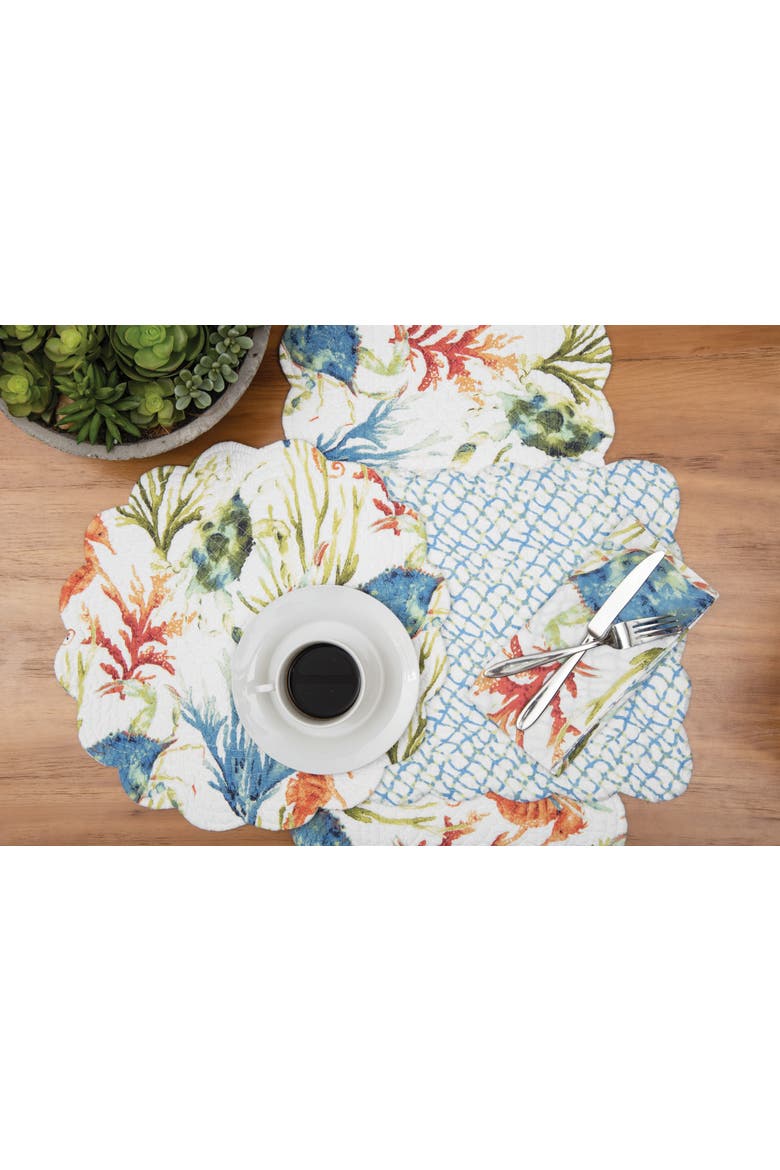 Marino Round Quilted Reversible Colorful Coastal Placemats Set of 6, 17", Alternate, color, Blue
