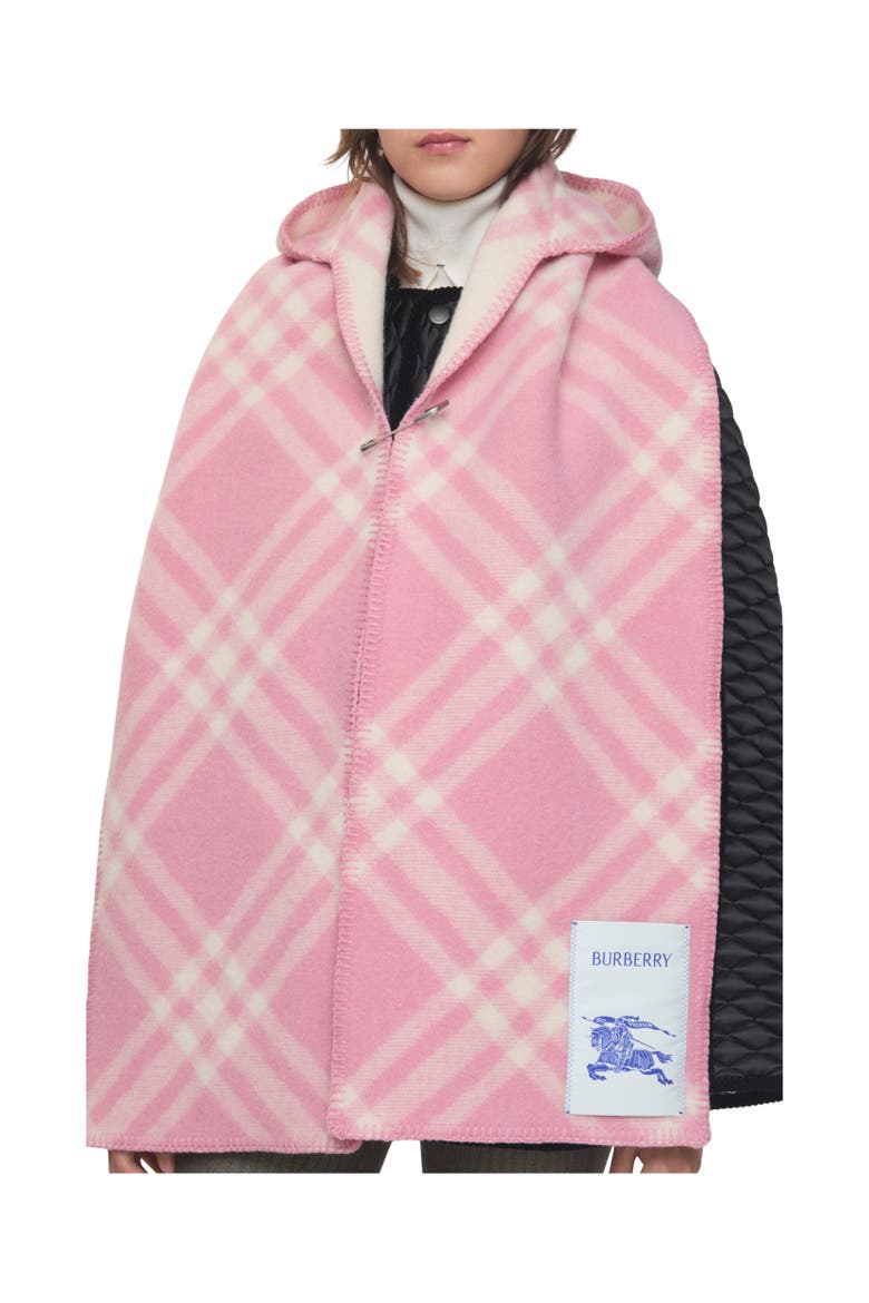 Check Wool Hooded Scarf, Alternate, color, Sugar pink