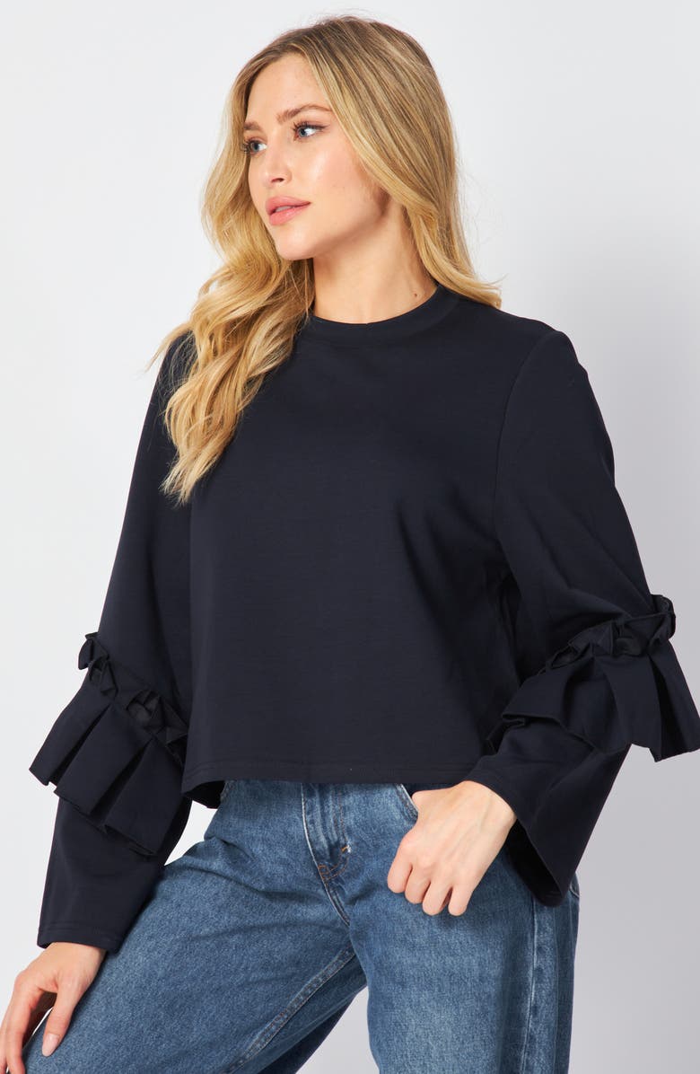 BLUEGREY Ruffle Long Sleeve Scuba Knit Top, Alternate, color,
