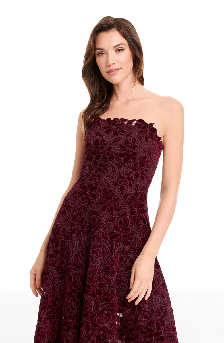 Dress the Population Kailyn Velvet Floral Lace Strapless Cocktail Dress, Alternate, color, Oxblood