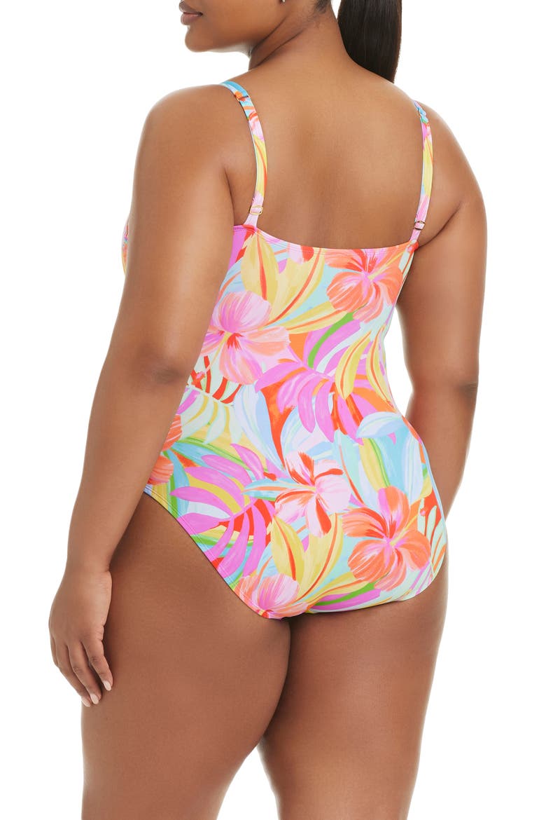 Scoop Neck One-Piece Swimsuit, Alternate, color, PINK MULTI