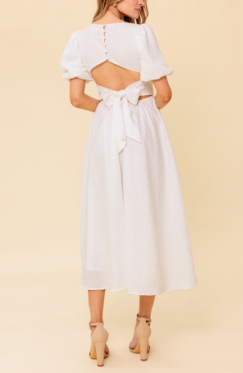 FLYING TOMATO Puff Sleeve Tie Back Fit & Flare Midi Dress, Alternate, color, 