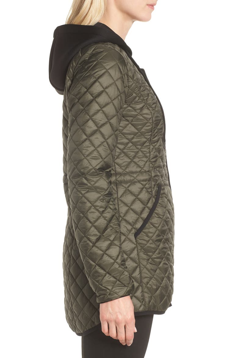 Diamond Quilted Hybrid Hooded Jacket, Alternate, color, OLIVE