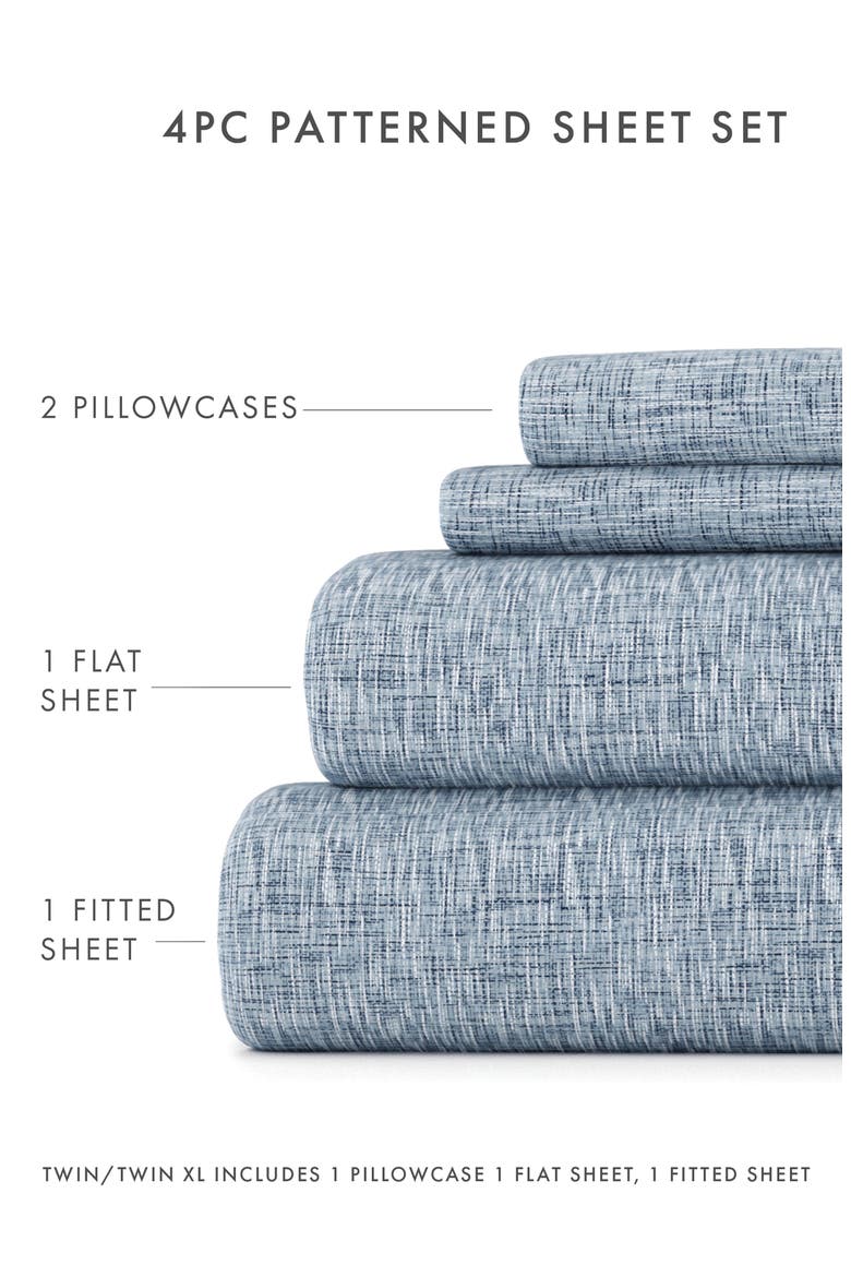 HOME SPUN Premium Ultra Soft Chambray Style Pattern 4-Piece Bed Sheets Set, Alternate, color, LIGHT BLUE