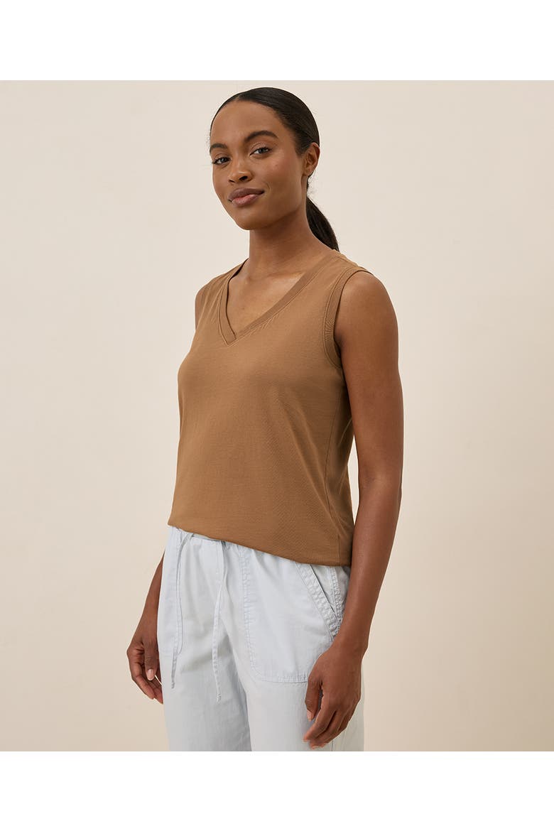 Organic Cotton Softspun V-Neck Tank, Alternate, color, Brown Sugar