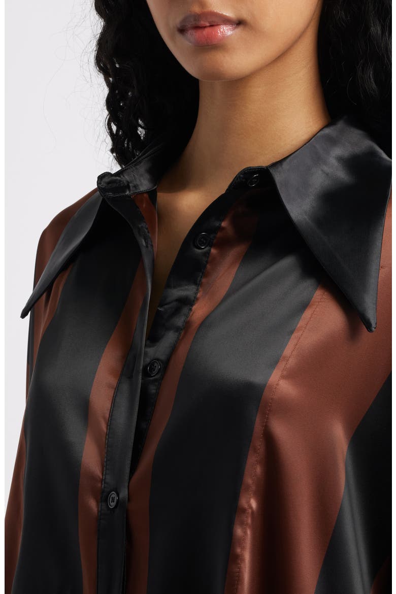 Posh Stripe Oversize Satin Button-Up Shirt & Pants Set, Alternate, color, BROWN/ BLACK STRIPE