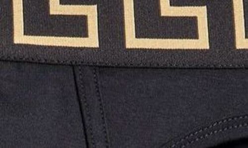 Versace Black Cotton Briefs Set Of Two With Greca Pattern In Black Gold Greek Key