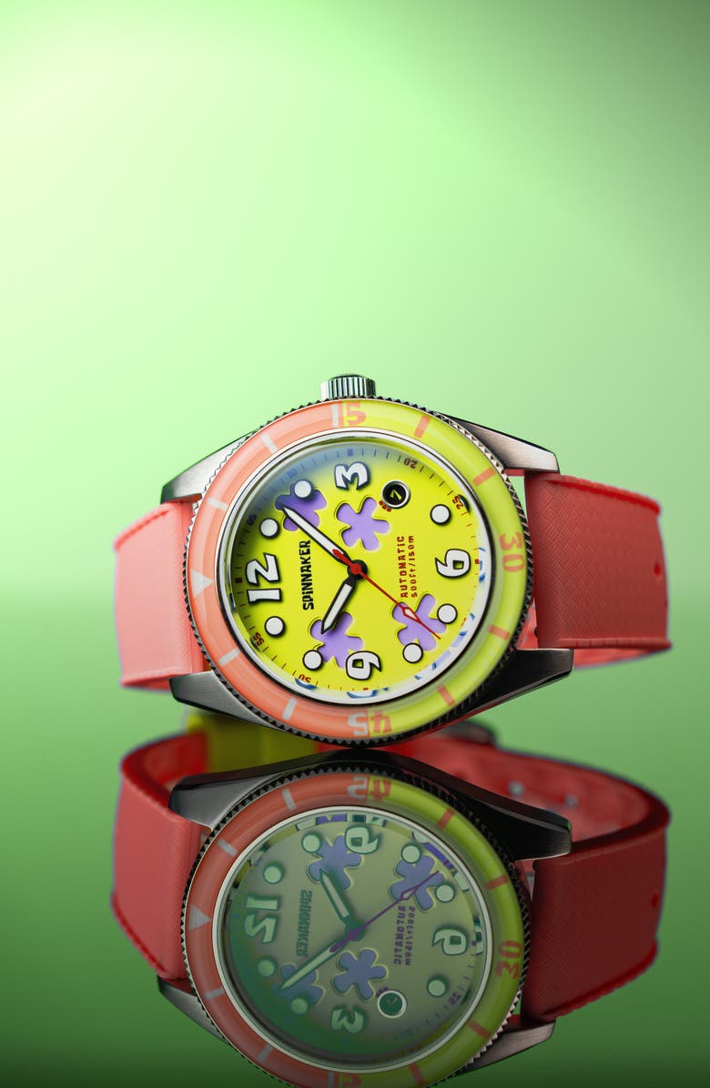 SPINNAKER Fleuss 'SpongeBob SquarePants<sup>™</sup>' Automatic Silicone Strap Watch, 43mm, Alternate, color, 