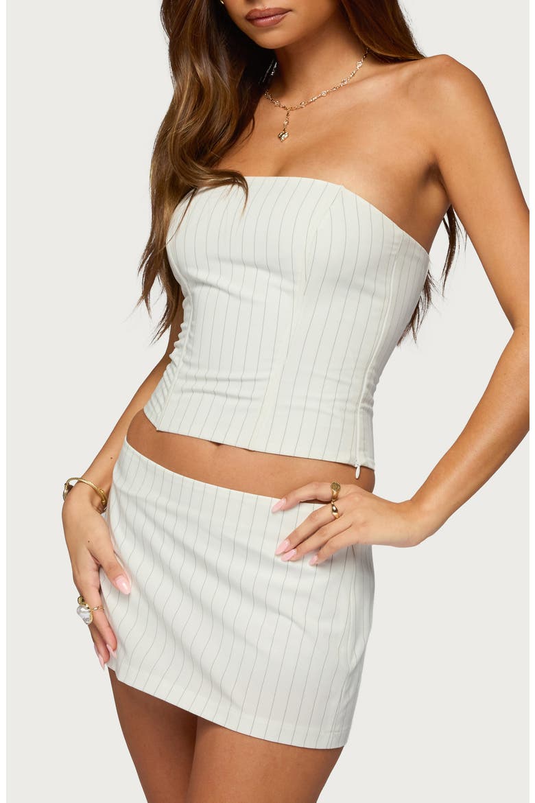 Maeve Strapless Pinstripe Corset Top, Alternate, color, WHITE