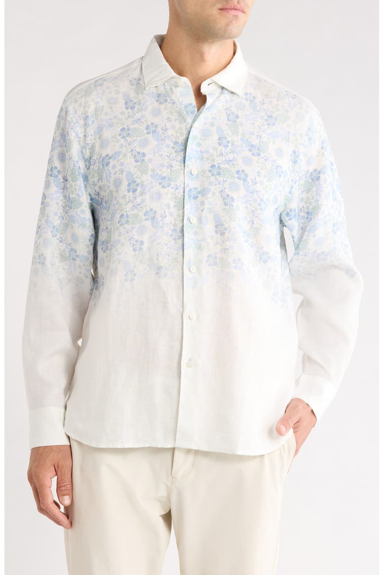 La Flores Fade Linen Button Up Shirt, Main, color, WHITE
