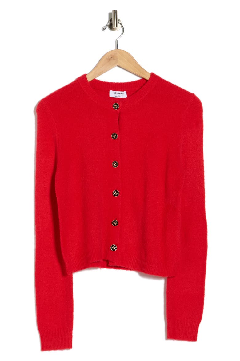 Ribbon Button Crop Cardigan, Alternate, color, RED