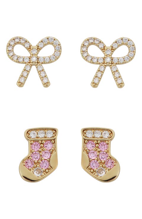 2-Pack Holiday Crystal Stud Earrings Set