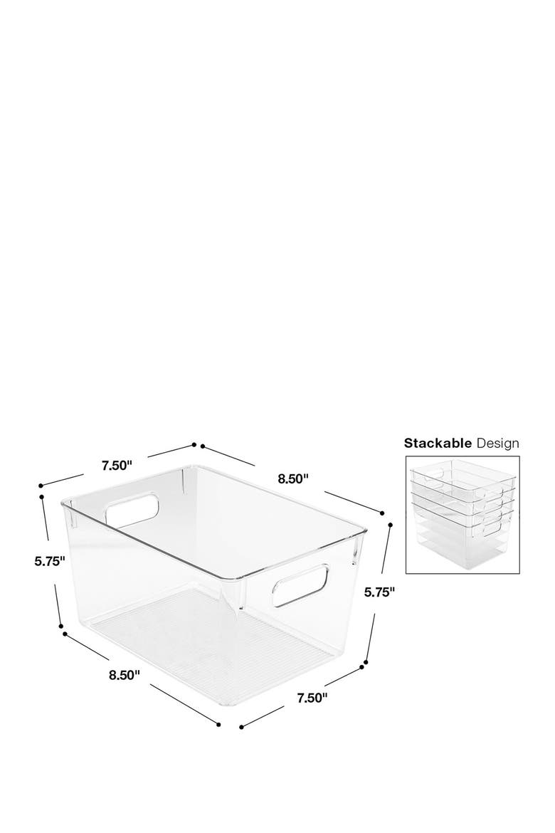 Big Square Handle Fridge Bin - Set of 4, Alternate, color, CLEAR