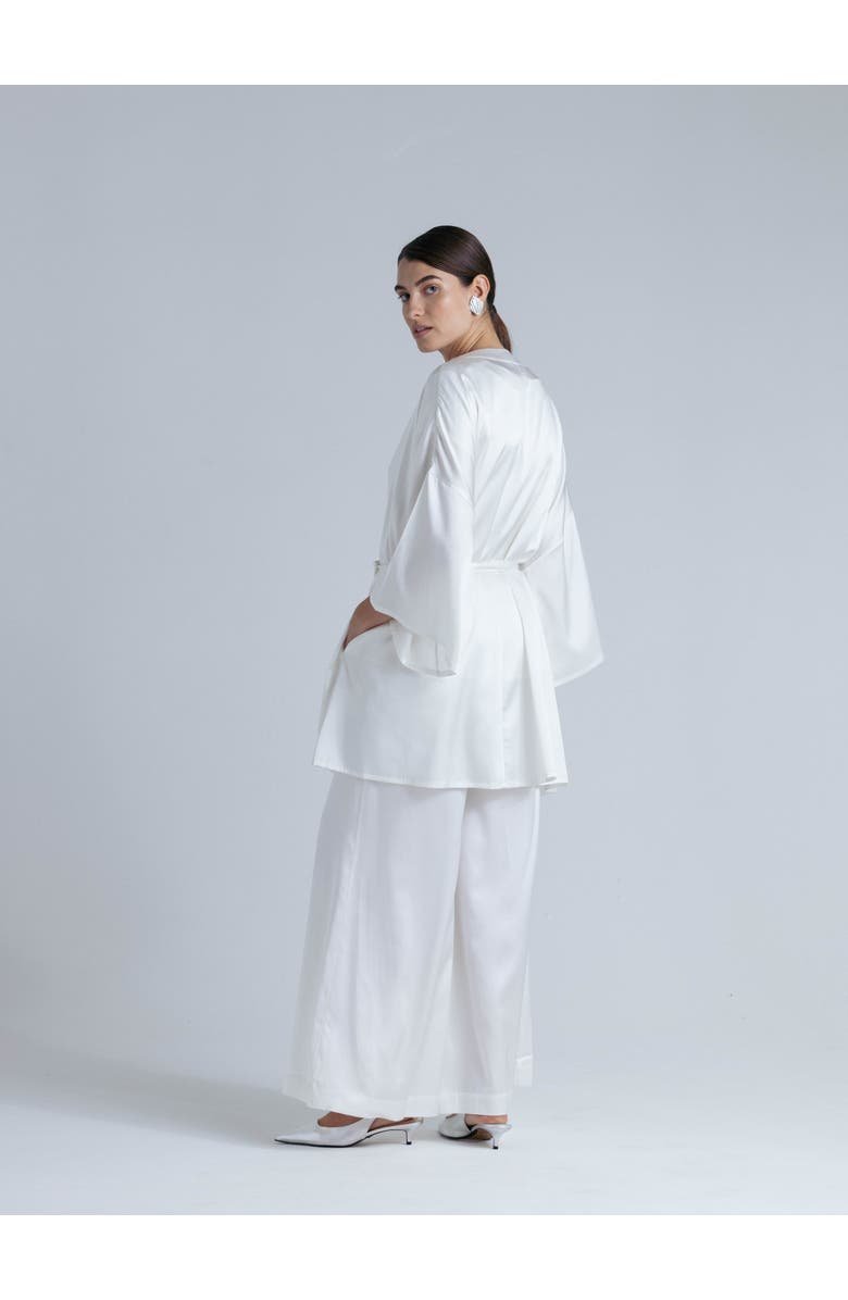 Alas Silk 3/4 Sleeve Dressing Gown, Alternate, color, Milk White