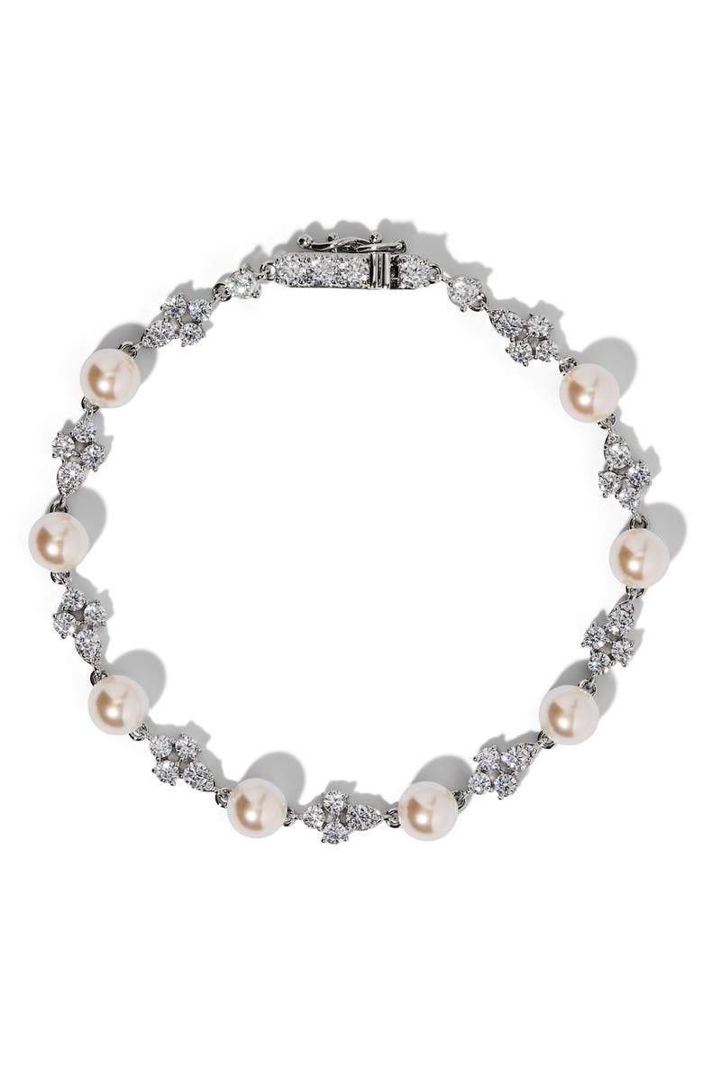 Nadri Faux Pearl Bracelet, Main, color, Rhodium
