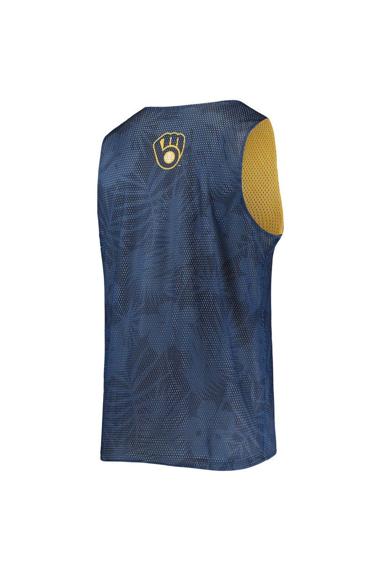 Men's FOCO Navy/Gold Milwaukee Brewers Floral Reversible Mesh Tank Top, Alternate, color, Navy