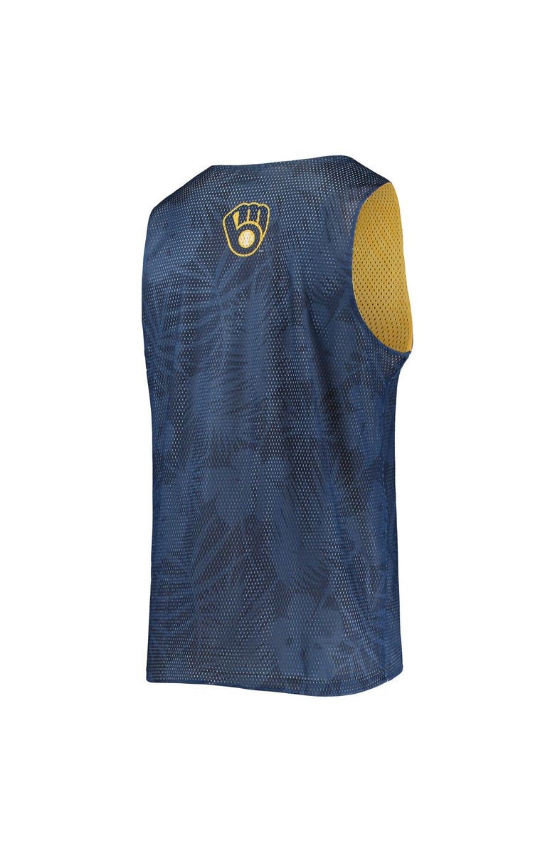 FOCO Men's FOCO Navy/Gold Milwaukee Brewers Floral Reversible Mesh Tank Top, Alternate, color, Navy