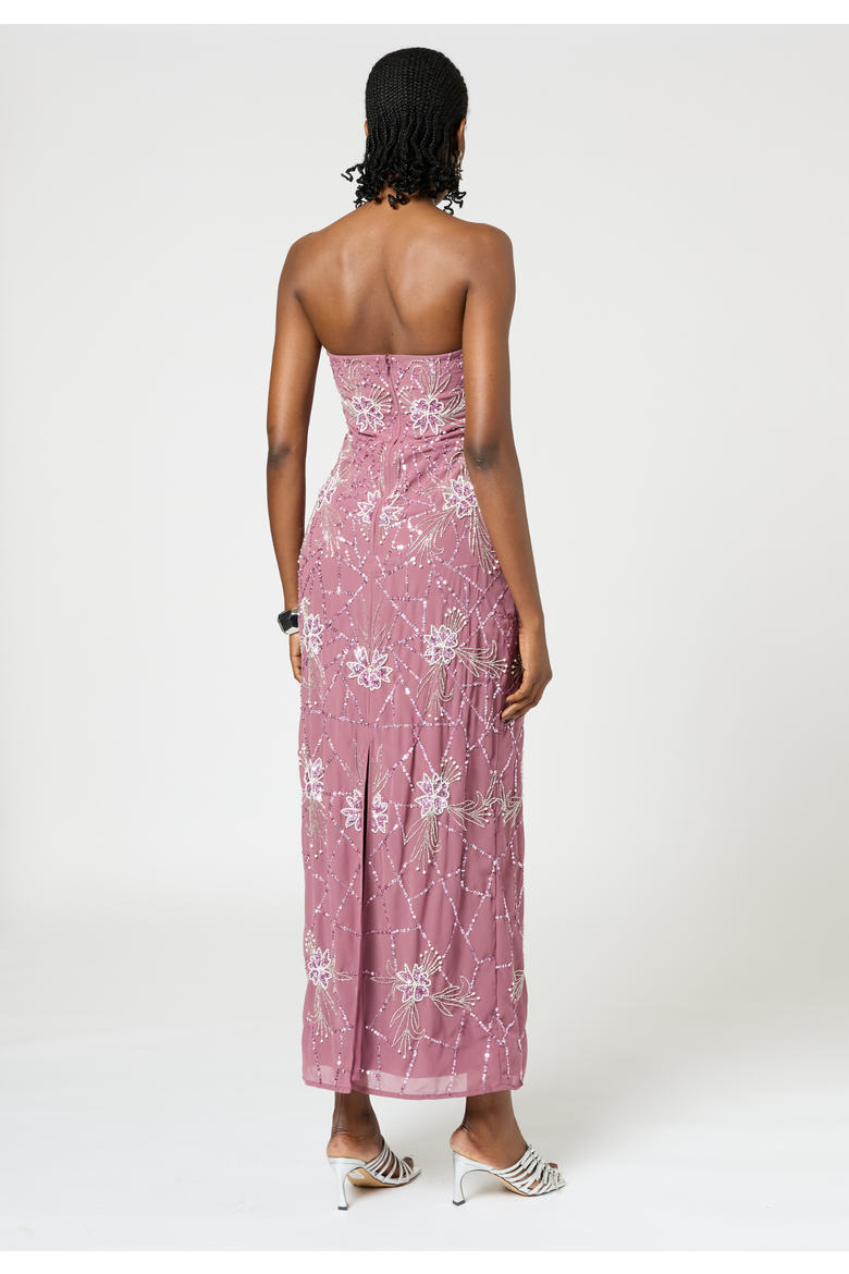 Strapless Embellished Sequin Beaded Maxi Dress, Alternate, color, MAUVE