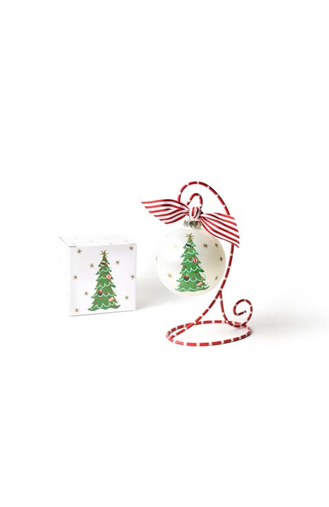Vintage Trimmed Tree Glass Ornament with Stand