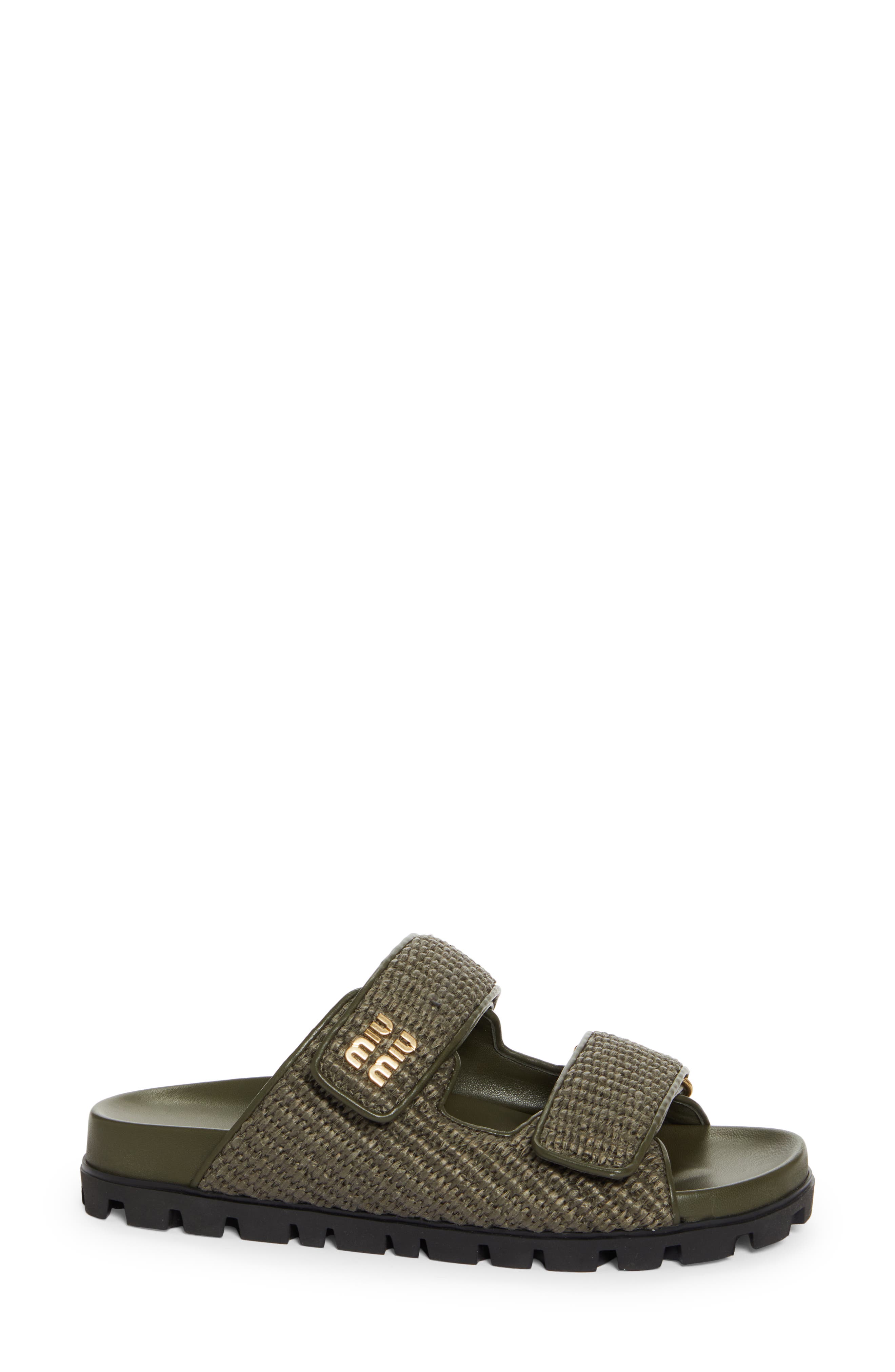 Miu Miu Raffia Double Band Slide Sandal, Alternate, color, 